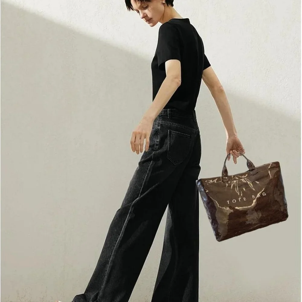 Large Tote Bag for Women,PVC Totes Bags Kraft Paper Carry All Handbag Shoulder P - Picture 6 of 6